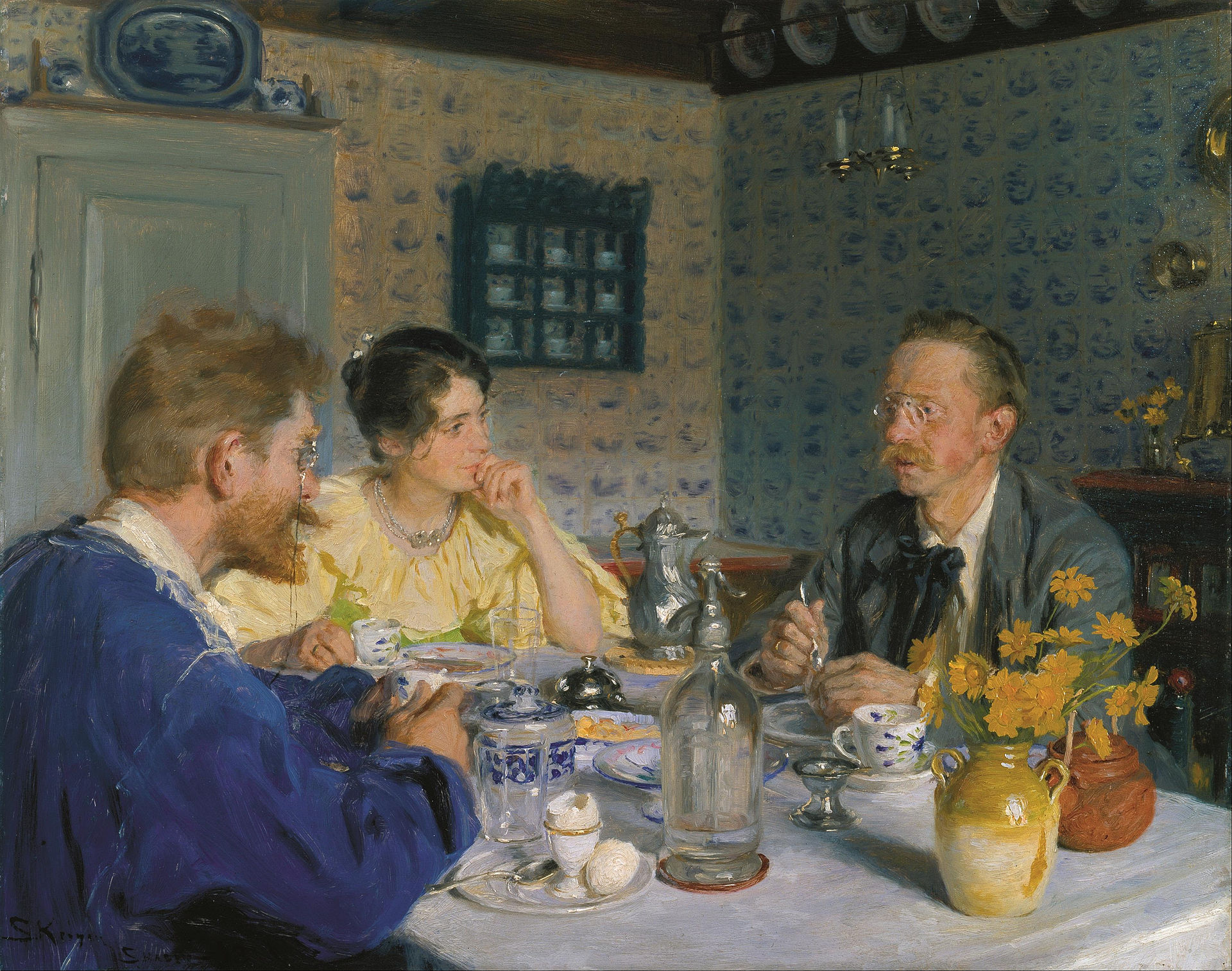 Peder Severin Kroyer, A breakfast. The artist, his wife and the writer Otto Benzon, 1893